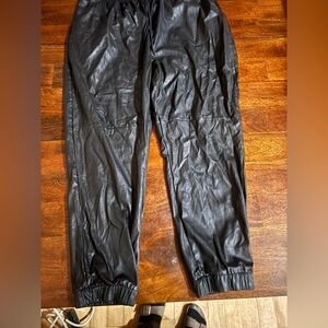 Black Faux Leather Joggers